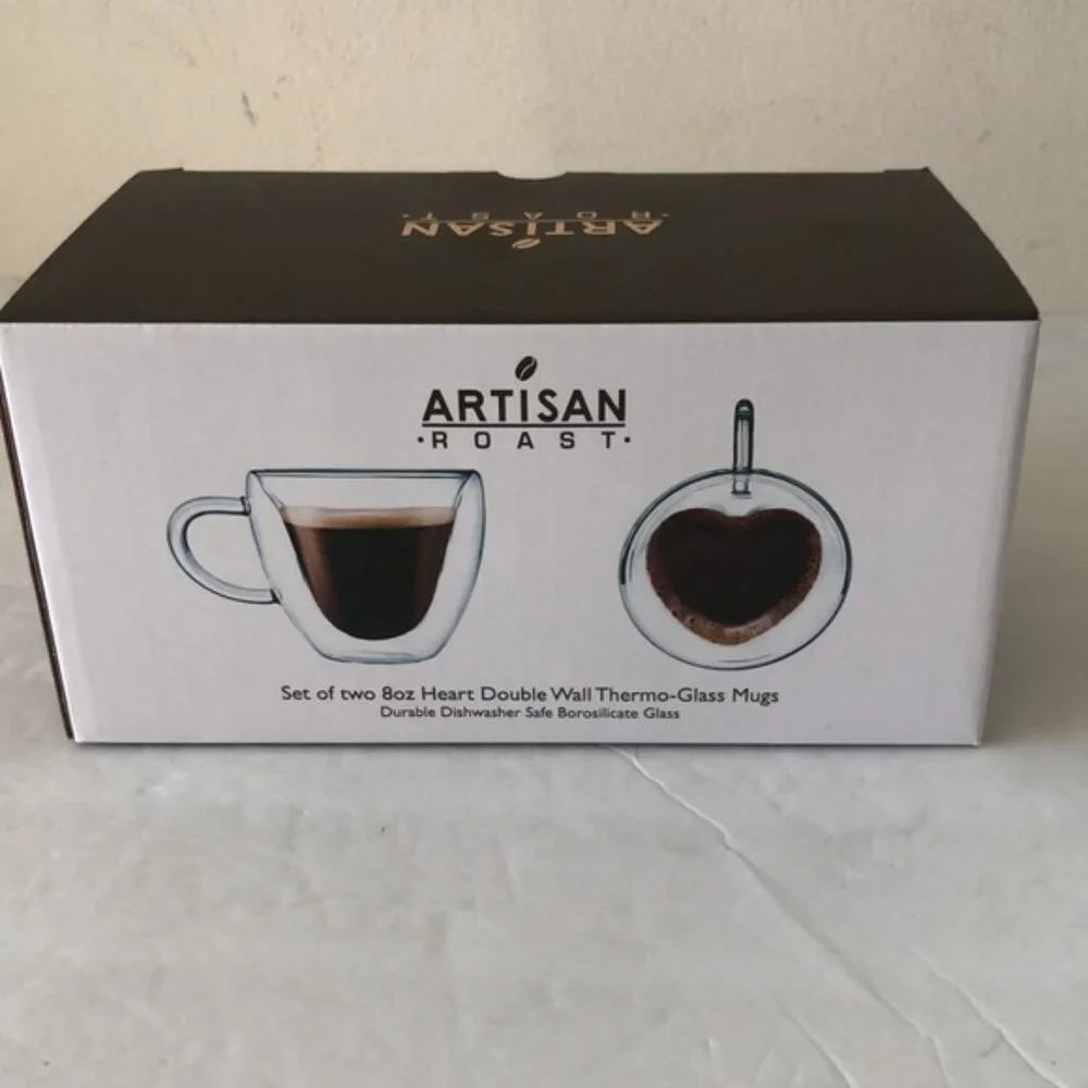 Godinger Double Walled Heart Shape on Bottom Coffee Mug, Set of 2